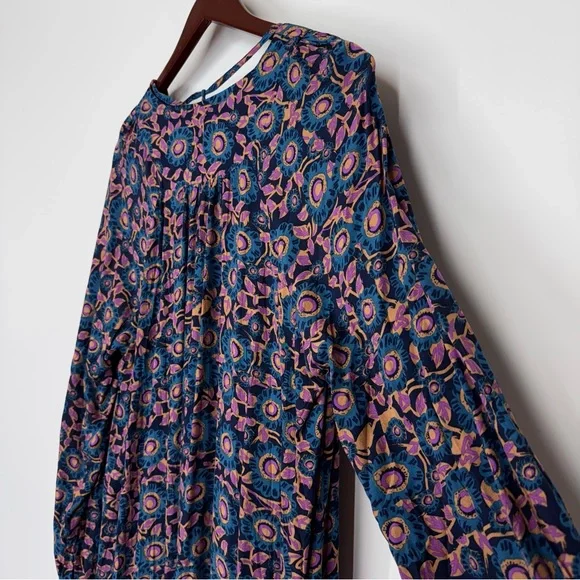 Natural Life Blue Purple Orange Dark Floral Long Sleeve Maxi Dress Nwt Size XL - Picture 12 of 16